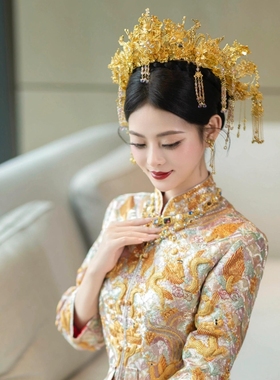 金色凤冠超好看ETE气质头饰百搭新娘饰品龙凤褂头冠婚礼跟妆11665