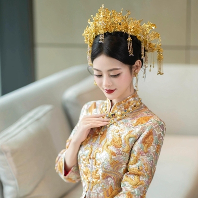 金色凤冠超好看ETE气质头饰百搭新娘饰品龙凤褂头冠婚礼跟妆11665