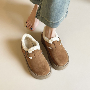冬季厚底加绒保暖勃肯鞋绒面慵懒风一脚蹬不累脚百搭雪地棉鞋2025