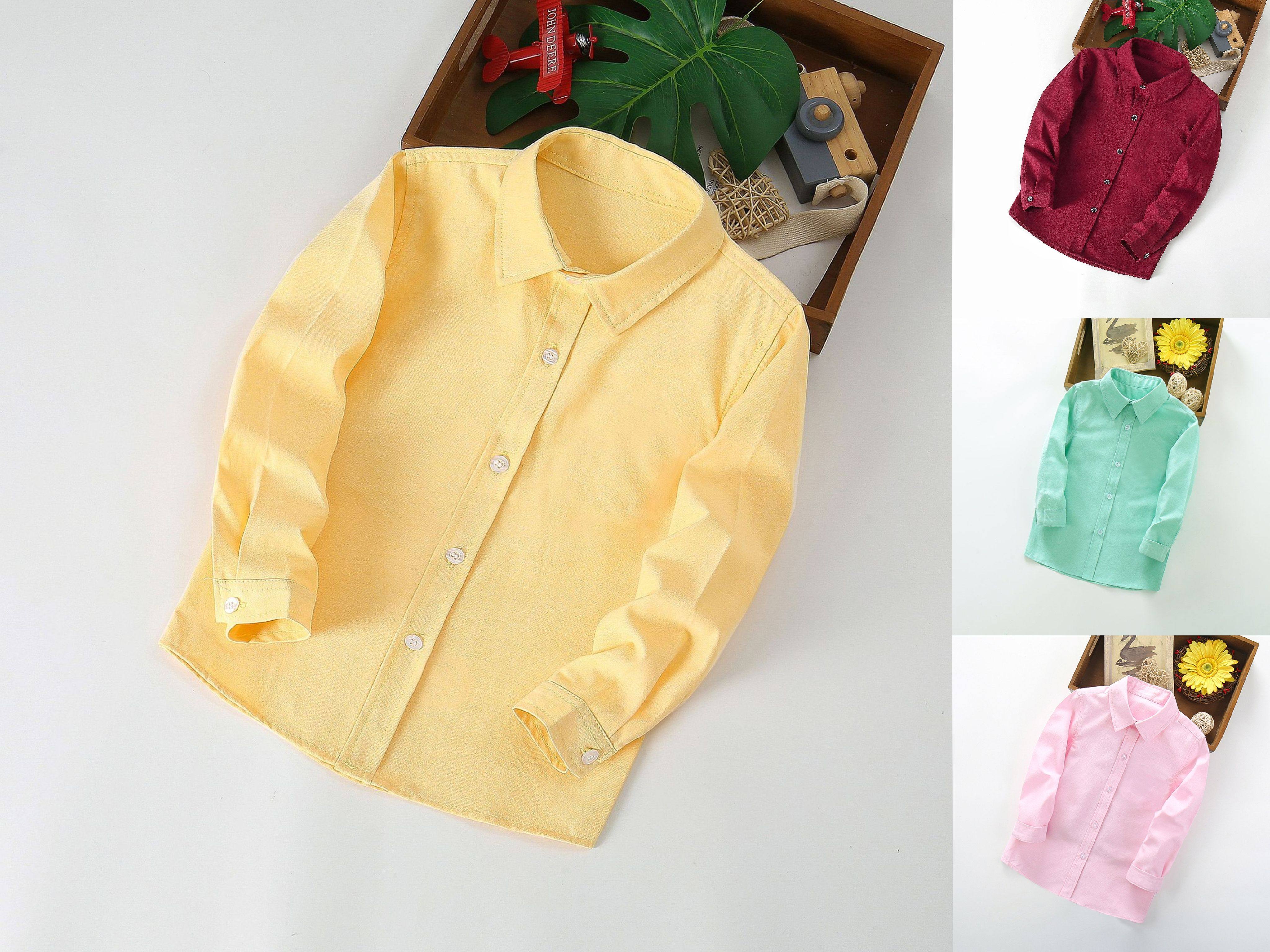 2025春装新品儿童牛津纺棉衬衣中大童纯色衬衫宝宝休闲外套2-10岁