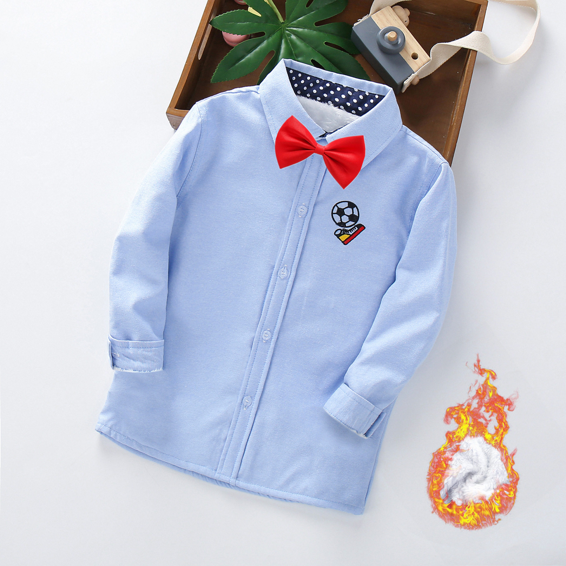 男童加绒衬衫秋冬款儿童保暖衬衣2024新款中大童装男孩长袖上衣服