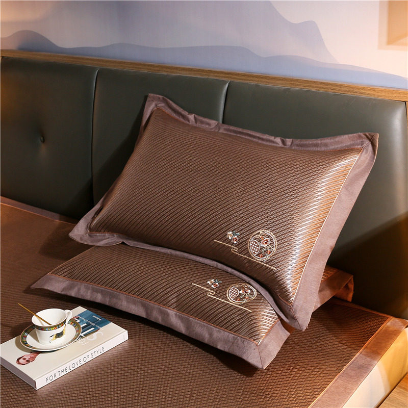 夏季冰丝枕头套双面夏天凉爽凉席枕套单人枕席成人藤枕芯套一对装