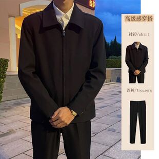 CITY机关干部领导行政夹克男套装年轻公务员体制内穿搭垫肩外套