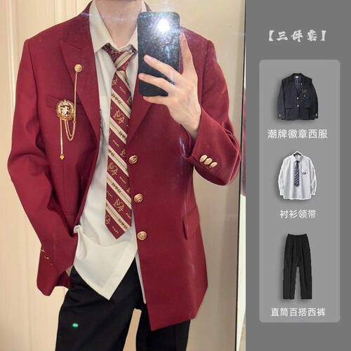 春秋日系学院风黑色DK西装套装