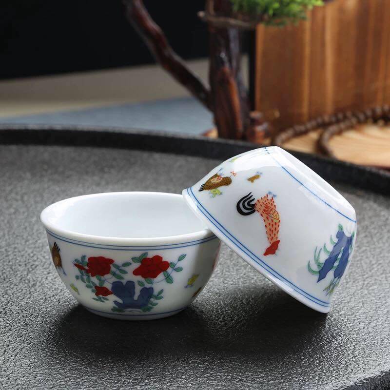 景德镇手绘成化斗彩鸡缸杯