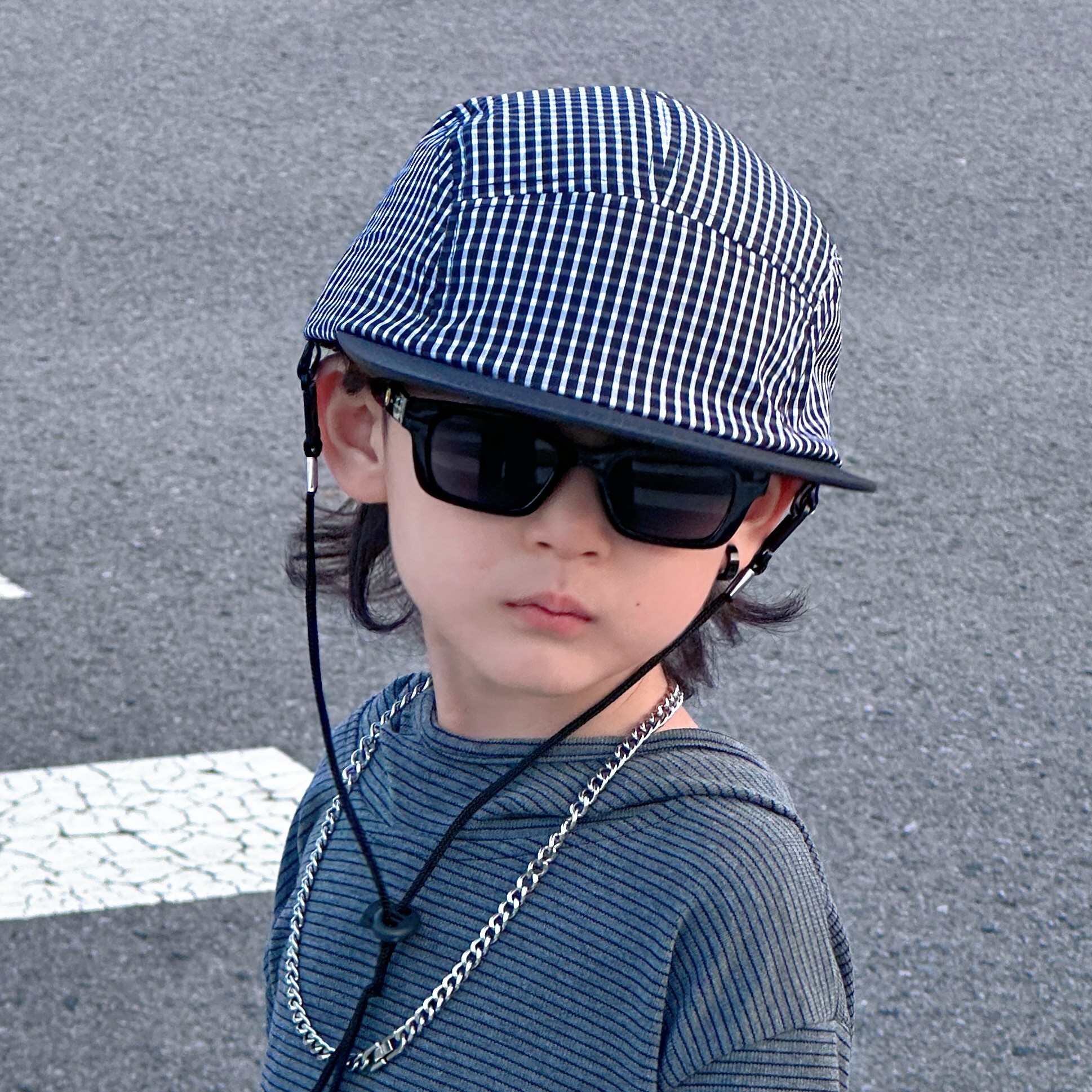 黑白格子棒球帽子潮酷帅儿童春秋平檐帽子街舞嘻哈痞帅风中大童帽