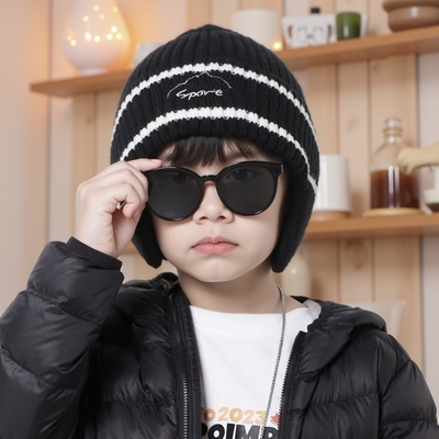 保暖帽子中小学生亲子滑雪冰套头帽子男童大孩毛线围脖套护耳帽子