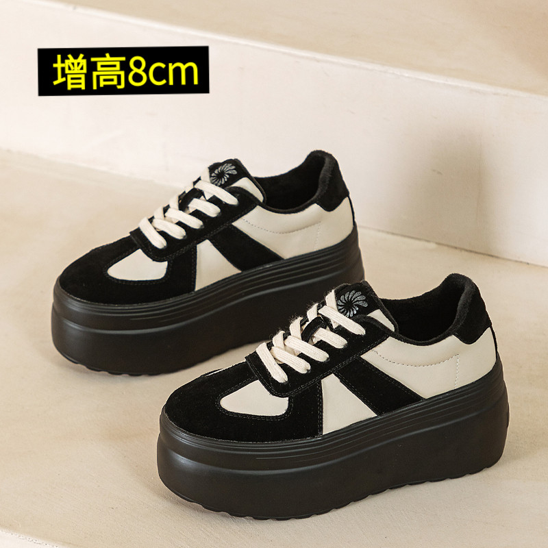 软底增高8cm轻便真皮松糕鞋