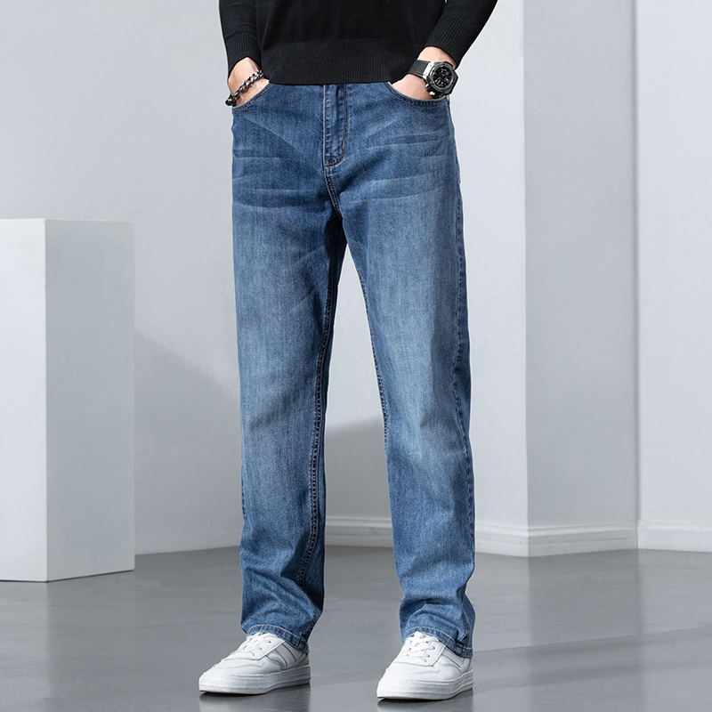 HR秋冬宽松直筒弹力轻商务牛仔长裤男时尚水洗牛仔工艺耐磨长裤子