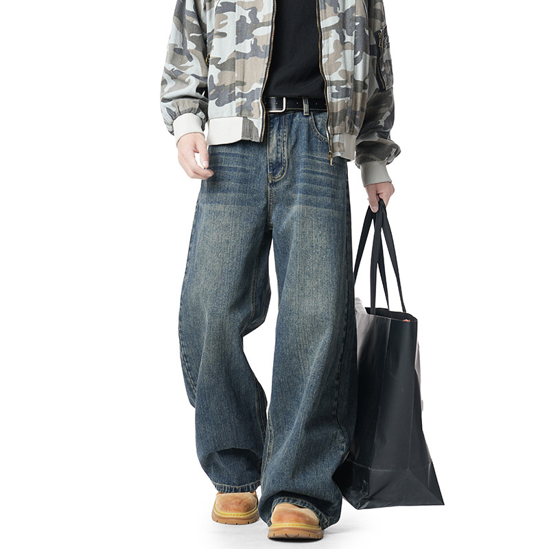 ZW-K1118*水洗竹节牛仔裤美式复古男弯刀阔腿直筒长裤 P48-X88