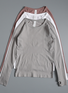 lulu运动长袖t恤速干健身服跑步训练瑜伽灰色上衣修身显瘦卫衣春