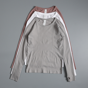 lulu运动长袖 显瘦卫衣春 t恤速干健身服跑步训练瑜伽灰色上衣修身