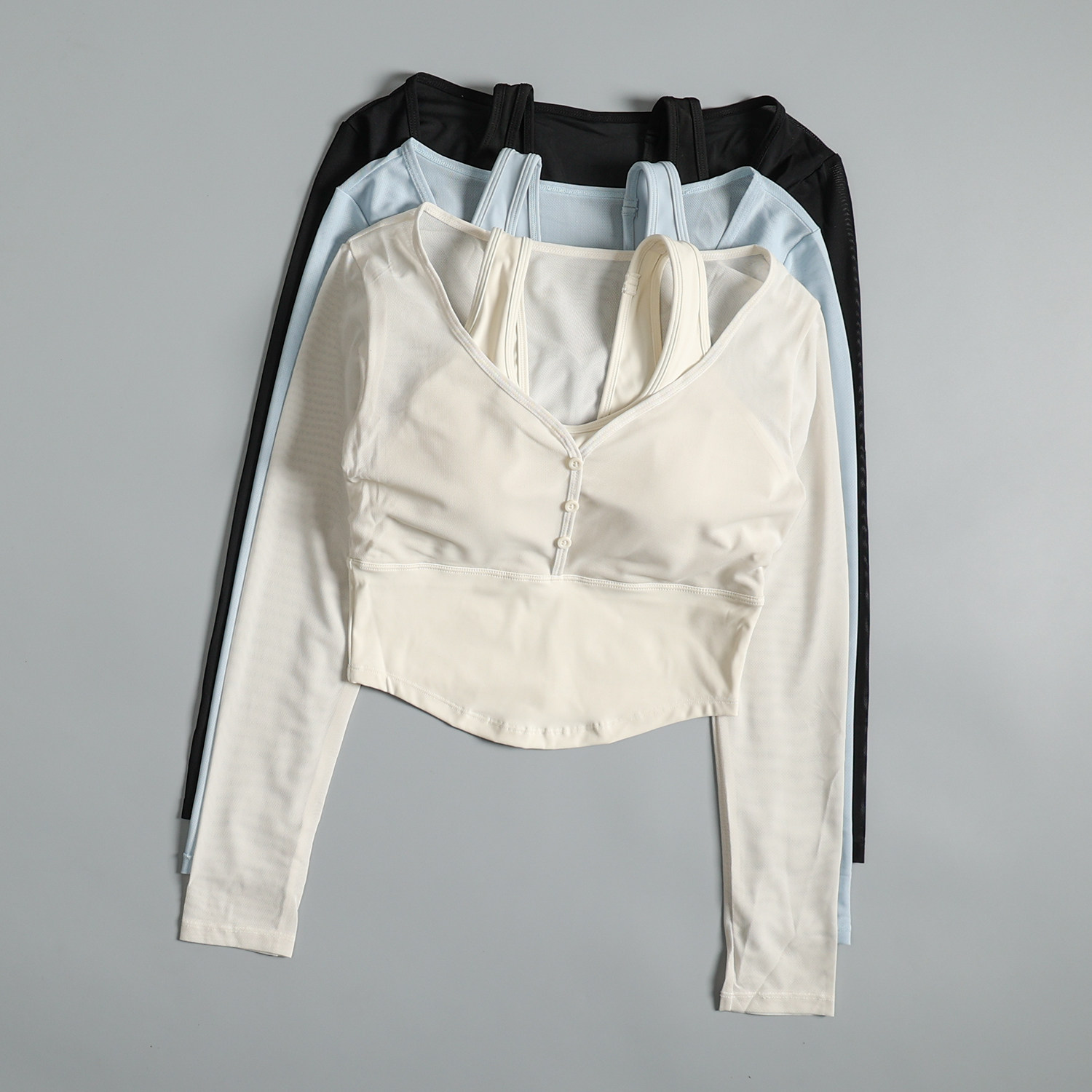 假两件瑜伽服长袖女秋冬季性感网纱运动健身服带胸垫跑步速干上衣,运动服/休闲服装,运动T恤,淘宝优惠券,粉丝福利购,淘宝优惠卷