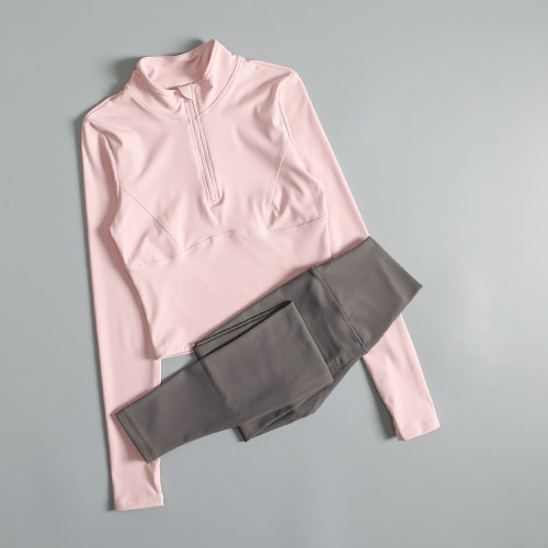 瑜伽服套装女春季半拉链修身短款