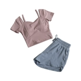 Одежда для йоги, спортивный быстросохнущий топ с чашечками, летний комплект для спортзала, для бега, короткий рукав, в обтяжку