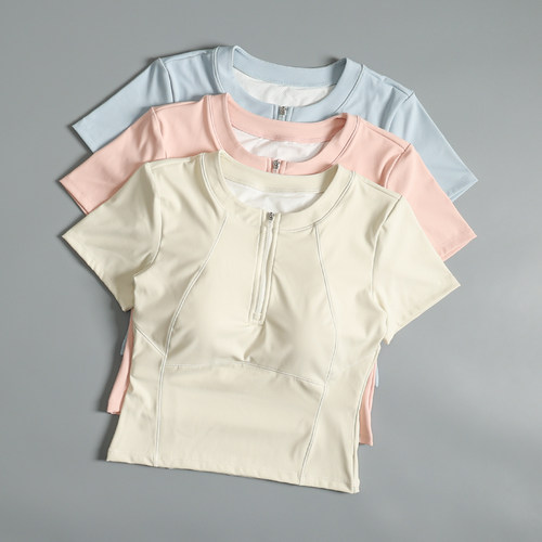 半拉链运动短袖女夏修身显瘦