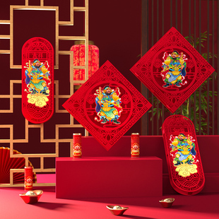 2026新年过年春节装饰品小对联迷你无纺布国潮入户门门神春联门楣