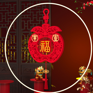 贺新年布置装饰品福挂饰3d立体玻璃吊旗母亲特大挂坠楼梯商店圆形