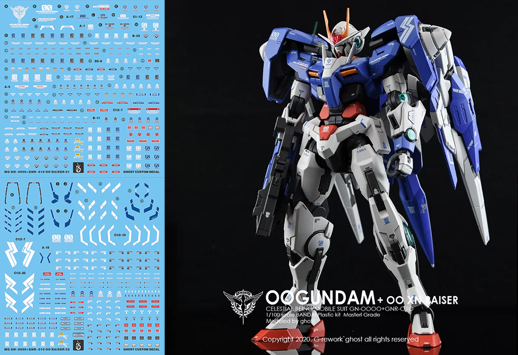 现货包邮 炎水贴 GHOST版 MG OO GUNDAM RAISER 00R 荧光高达水贴