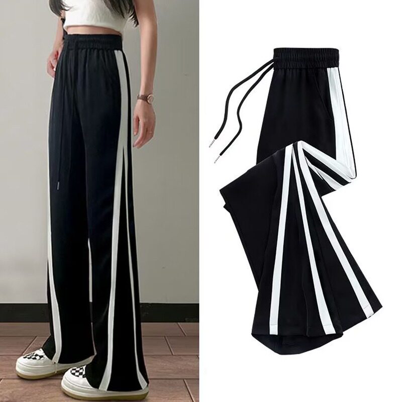 胖mm新款运动裤女夏季高腰垂感休闲大码直筒裤小个子阔腿裤200斤