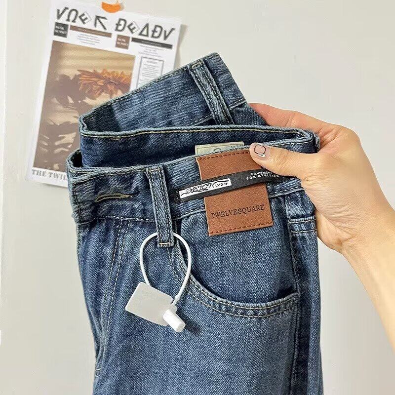 大码胖mm宽松显瘦梨形身材阔腿裤子复古直筒牛仔裤女高腰春季新款