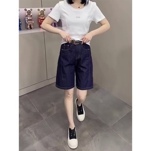女大码 薄款 牛仔短裤 夏季 子 高腰五分裤 梨形身材显瘦宽松a字阔腿裤