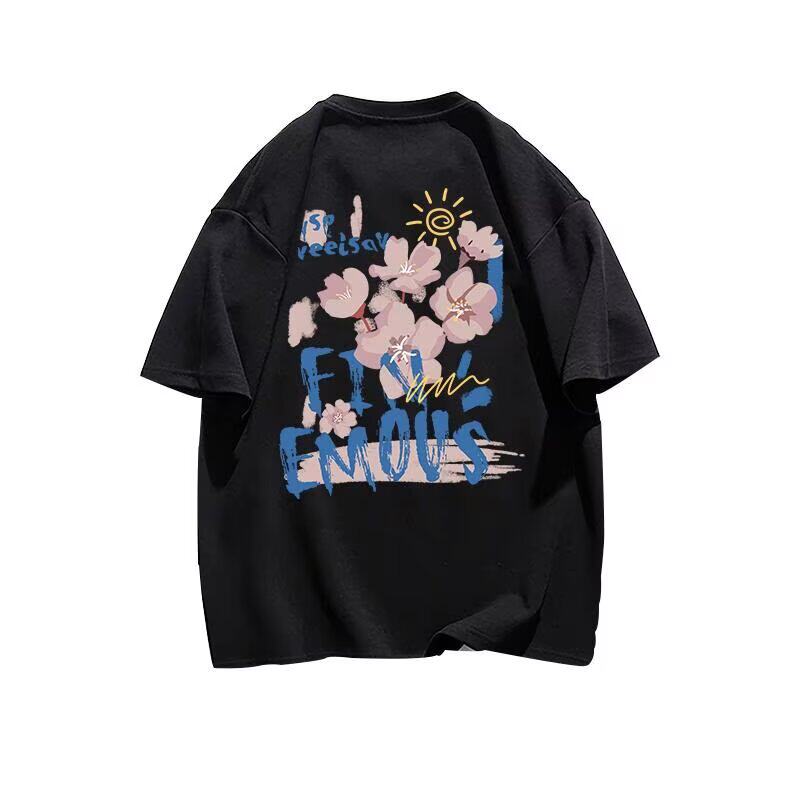 2025新款百搭纯棉圆领印花潮流宽松短袖T恤女中性风大码女装上衣