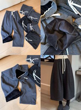 【厚绒】J19加绒阔腿气球裤女冬季宽松加厚发热休闲弯刀裤九分裤