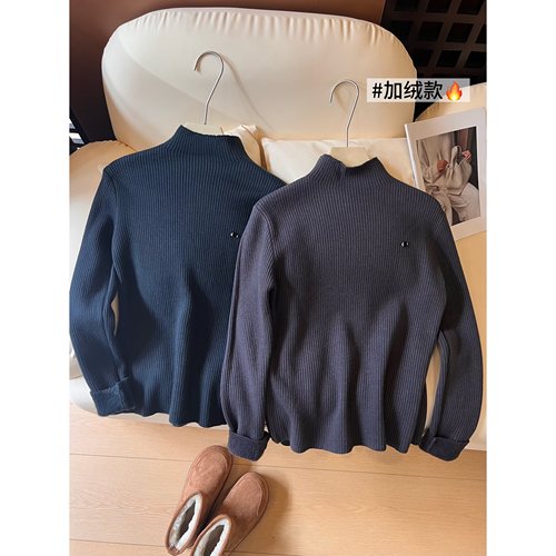 【厚绒】Q1半高领针织衫女秋冬季修身显瘦保暖打底衫长袖内搭毛衣