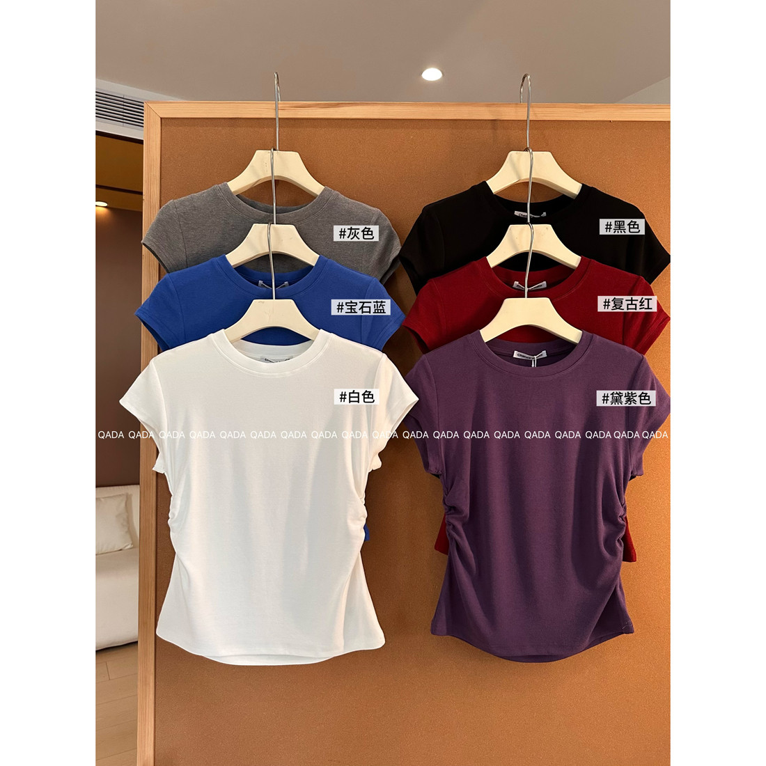 Chency羊毛小衫A31正肩短袖T恤女紧身夏季弹力修身瘦瘦T辣妹上衣