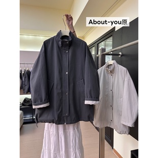 外套女秋冬宽松百搭中长款 Q83立领工装 you原单 风衣大衣 About