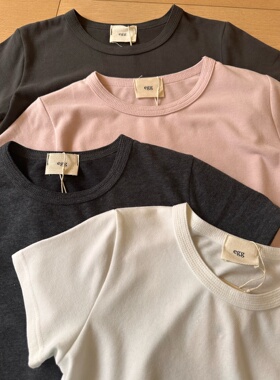 韩国鸡蛋家  A33高弹力短袖T恤女夏季简约百搭正肩纯色打底衫上衣