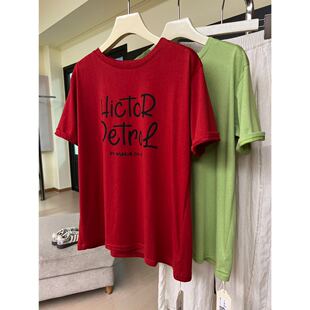 A50短袖 新款 韩版 字母印花设计圆领宽松休闲百搭上衣 T恤女2025夏季