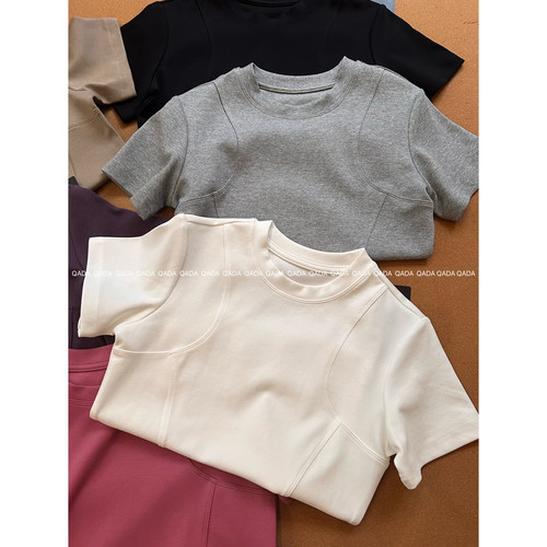 匹马棉！Chency鱼骨上衣女J19修身显瘦小蛮腰全棉短袖正肩T恤短款