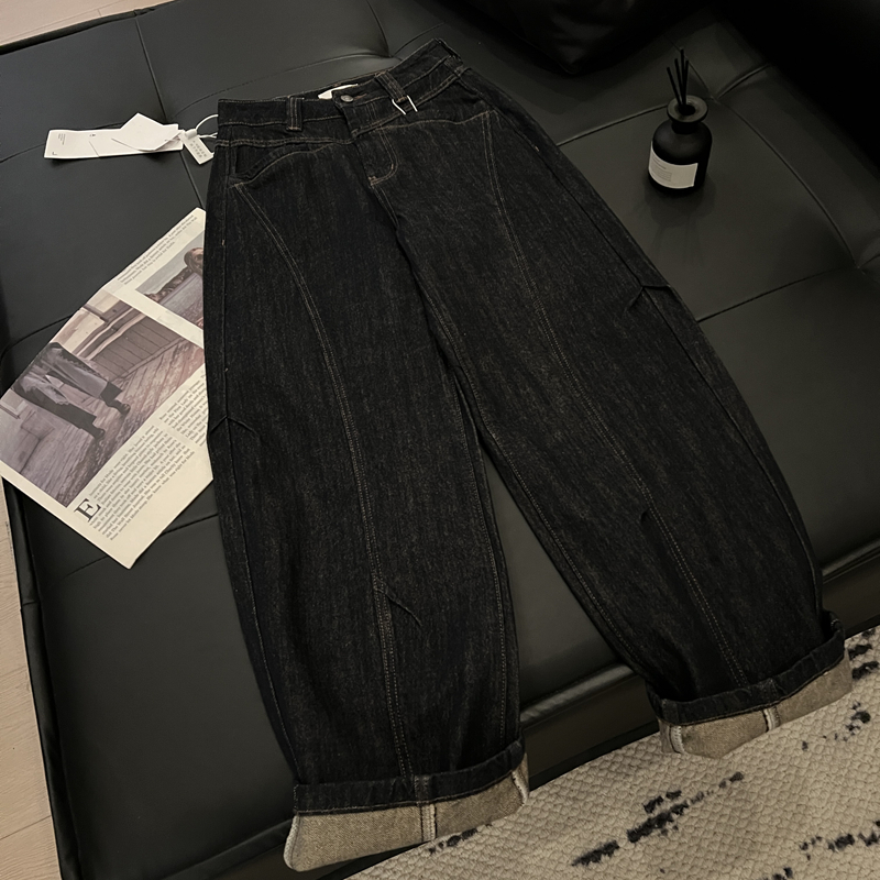 Q88丹宁牛仔弯刀裤女显腿直2025秋冬新款高腰宽松直筒窄版阔腿裤