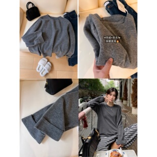 羊绒衫 A22极简风圆领羊毛套头毛衣女冬季 宽松保暖针织衫 柜899