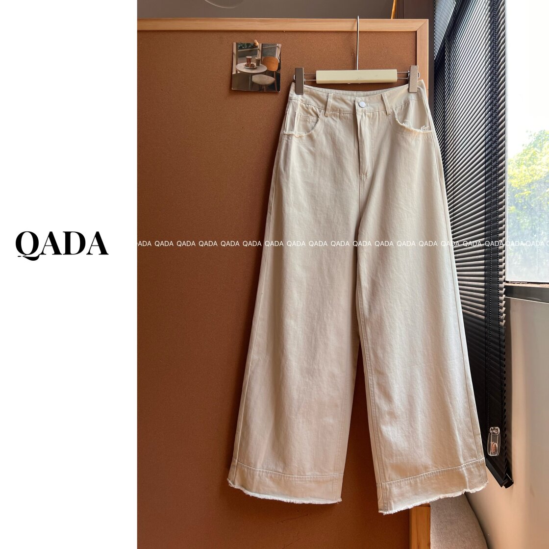 100%棉 Q67极简风毛边阔腿裤女春季新款百搭休闲裤宽松显瘦长裤