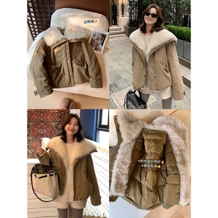 新款 冬季 加厚保暖防风羽绒服外套 大翻领派克服女短款 F11复古工装