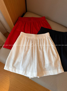 100洗水棉~阔腿短裤女外穿F22 夏季薄款高腰松紧腰休闲裤四分裤
