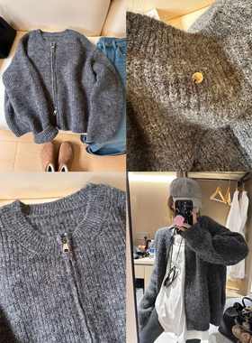 高克重  Q13韩系双拉链毛衣针织开衫女冬季新款加厚保暖宽松外套