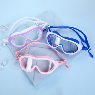 新款 高清成人泳镜男女童防雾游泳眼镜大框护目镜舒适硅胶连体耳塞