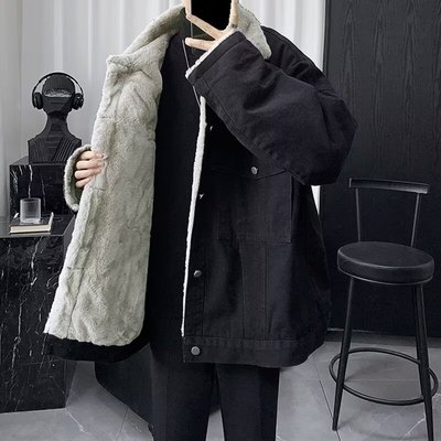 加厚加绒牛仔外套男款冬季翻领羊羔绒夹克过冬保暖棉服上衣服男装