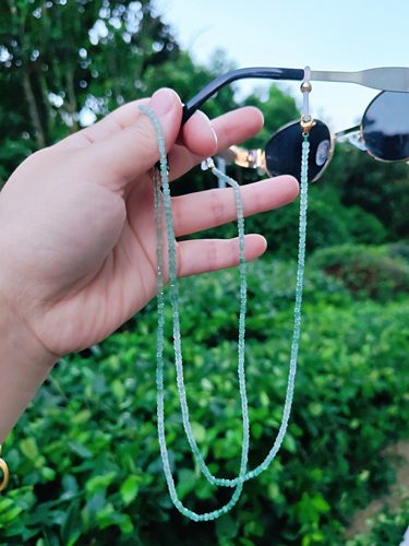 原创眼镜链天然绿碧玺防丢耳机挂绳气质项链百搭墨镜带锁骨链挂脖