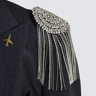 欧美潮流男个性肩上装饰品乐队舞台演出司仪主持超长流苏肩章胸针