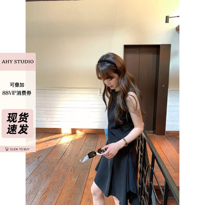 AHY天丝亚麻后背系带无袖连衣裙