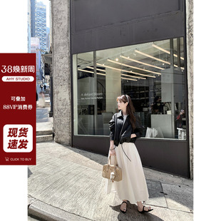 2025新款 皮衣外套女春季 小个子抽绳黑色机车服上衣 短款 现货AHY