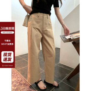 新品 现货AHY 品质老钱人手必入棉麻透气宽松直筒休闲九分裤