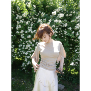 【AHY】富人姐姐 高品简约优雅小女人兰精天丝tee+缎面半身裙新品