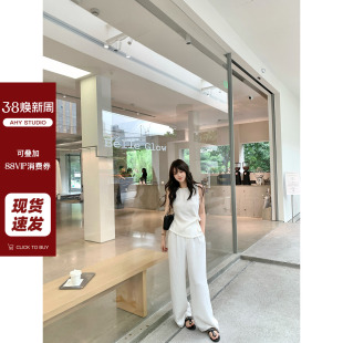 松弛老钱亚麻混纺气质简约透气无袖 新品 上衣 套装 长裤 现货AHY