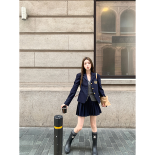 套装 AHY 学院风西装 5折 女时髦显瘦百褶半身裙两件套 粉丝福利